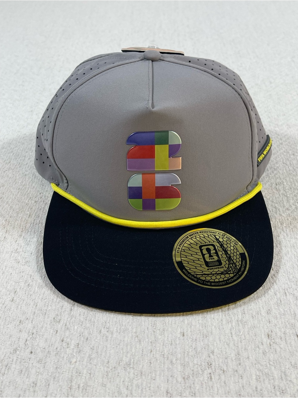FIFA World Cup Flat Bill Snapback Cap Adjustable Gray Black Yellow Trim.SKU#0641